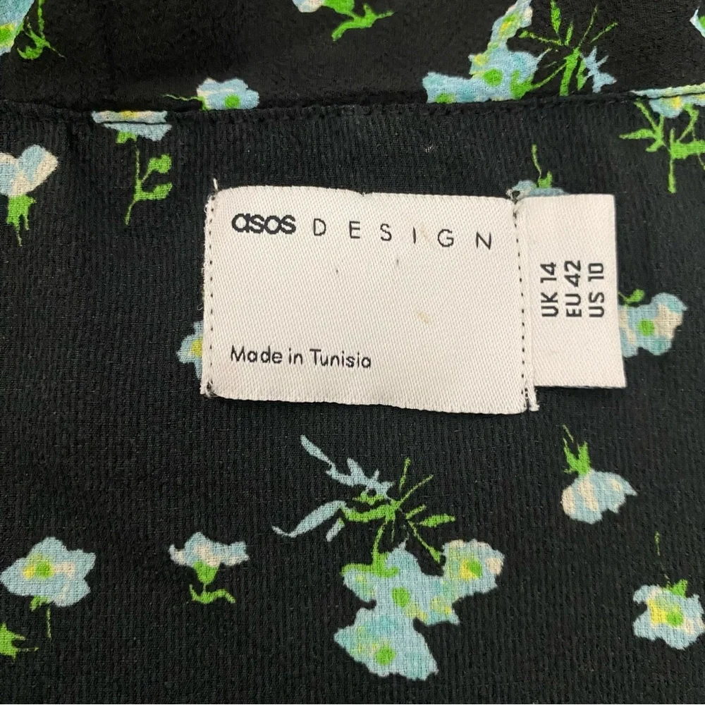 ASOS Design Lace Ruffle Bodice Mini Tea Dress Black Ditsy Floral Womens 10 NWT
